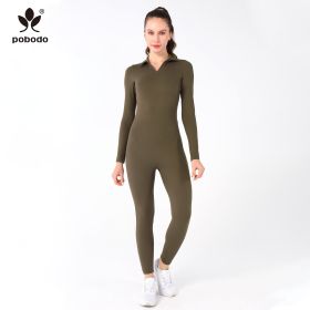 Polo Collar Long Jumpsuit (Option: Green-L)