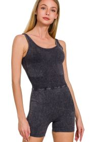 Zenana Washed Sports Romper With Removable Bra Pad (Color: Black, size: S/M)