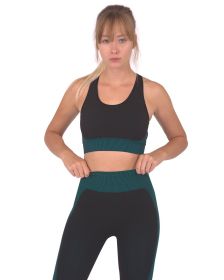 Trois Seamless Sports Bra - Black with Blue (size: small)