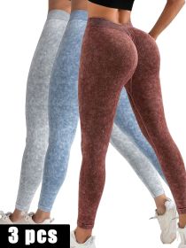 3 Pack V-Back Scrunch Butt Workout Leggings, Women Seamless Gym Yoga Leggings High Waist Active Yoga Pants, Yoga Leggings High Waist Active Yoga Pants (Color: 3PACK3, size: L)