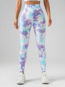 Tie Dye Scrunch Butt Lifting Seamless Leggings For Women High Waist Yoga Pants, Tummy Control Running Workout Tight (Color: Blueviolet, size: L)