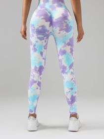 Tie Dye Scrunch Butt Lifting Seamless Leggings For Women High Waist Yoga Pants, Tummy Control Running Workout Tight (Color: Blueviolet, size: S)