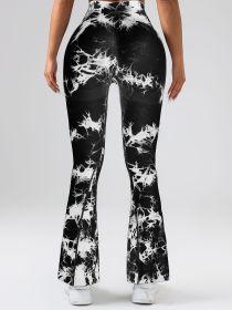 4 Pack Flared Yoga Leggings For Women High Waisted Tie-dye Print Butt Lifting Stretch Sports Workout Bodybuilding Pants (Color: 4PACK, size: S)