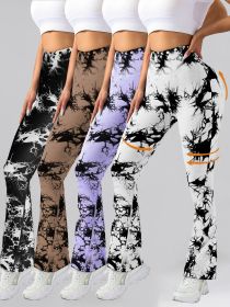 4 Pack Flared Yoga Leggings For Women High Waisted Tie-dye Print Butt Lifting Stretch Sports Workout Bodybuilding Pants (Color: 4PACK, size: L)