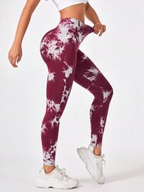Tie Dye Workout Seamless Leggings For Women High Waist Gym Leggings Yoga Pants, Seamless Leggings For Women High Waist Yoga Pants (Color: Red, size: S)