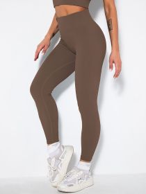 Butt Lifting Yoga Leggings Workout High Waist Tummy Control Ruched Booty Pants (Color: Coffee, size: S)