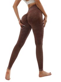 Women's Hollow Wide Band Waist Sports Leggings With Butt Ruching, Scrunch Butt Lifting Tights Seamless Yoga Tummy Control Pants (Color: Coffee, size: M)