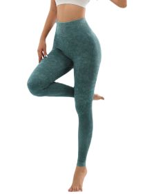 Women's Hollow Wide Band Waist Sports Leggings With Butt Ruching, Scrunch Butt Lifting Tights Seamless Yoga Tummy Control Pants (Color: Green, size: L)