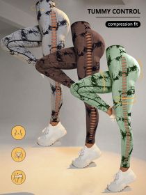 3 Pack Women's Tie-Dye Cutout Yoga Pants High-Waisted Leggings Women's Tie-Dye Leggings, (Color: 3PACK2, size: L)