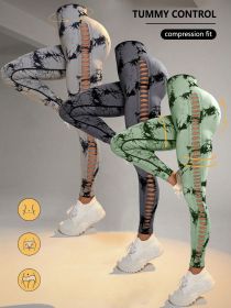 3 Pack Women's Tie-Dye Cutout Yoga Pants High-Waisted Leggings Women's Tie-Dye Leggings, (Color: 3PACK5, size: L)