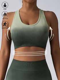 High Impact Sports Bras For Women,Racerback Running Bra Workout Crop Tank Tops Longline Sports Bra Push Up (Color: Green, size: M)