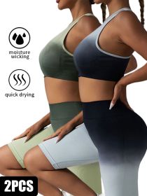 2 Pack Y Back Sports Bras For Women Spaghetti Thin Strap Workout Bras Wirefree Padded Racerback Yoga Bras (Color: 2PACK1, size: L)