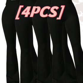 4pcs High-Waisted Flare Sharkskin Leggings â€“ Slim Fit, Lightweight & Sculpting Yoga Pants (Color: Four-day striped black, size: XXL)