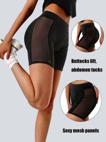High-Waist Mesh Panel Yoga Shorts â€“ 3'' Inseam, Sheer & Sexy, Stretchy Workout Essentials for Women" (Colour: black, size: L)
