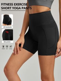 Plus Size Yoga Biker Shorts with Pockets â€“ High Waist, Tummy Control Gym Leggings (Colour: black, size: L)