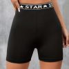 Women's High Waist Letter Print Shorts â€“ Stretchy Gym, Dance & Yoga Hot Pants