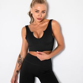 2 Pack Seamless Sports Bras For Women Ribbed Sports Bra Workout Tops Cropped Tank Top Sports Bra Yoga (Color: 2PACK, size: S)