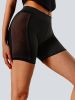 High-Waist Mesh Panel Yoga Shorts â€“ 3'' Inseam, Sheer & Sexy, Stretchy Workout Essentials for Women"