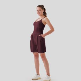 One Piece Short Style' Waist Pleats (Option: Wine red-L)